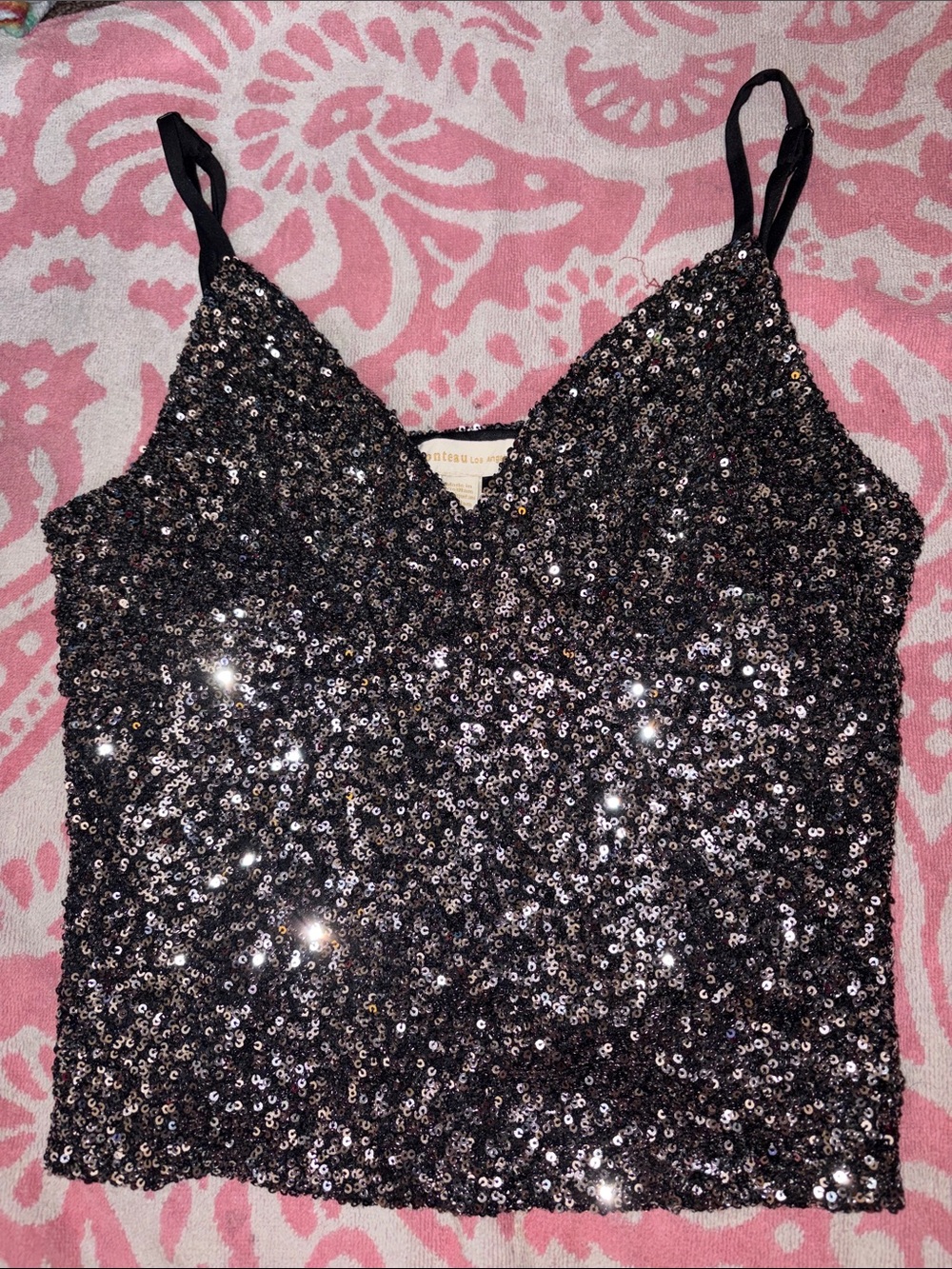 Monteau Black Sequin V-Neck Cami
